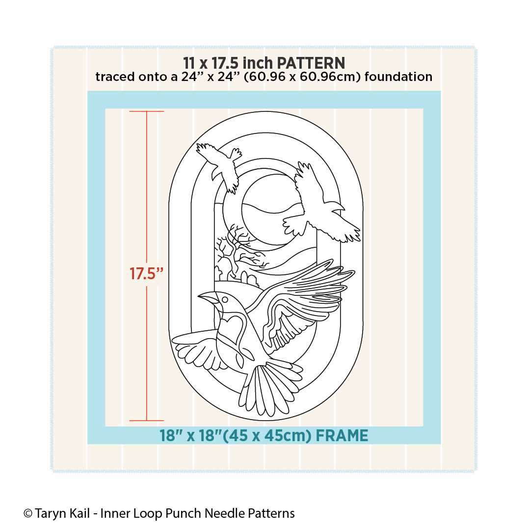 Ravens in the Boneyard – 11"x 17.5" punch needle pattern