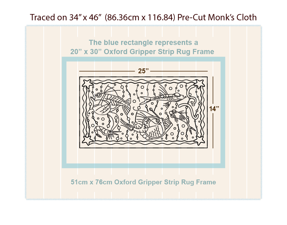 Deep Sea Starlight Rug - 14" x 25" punch needle pattern