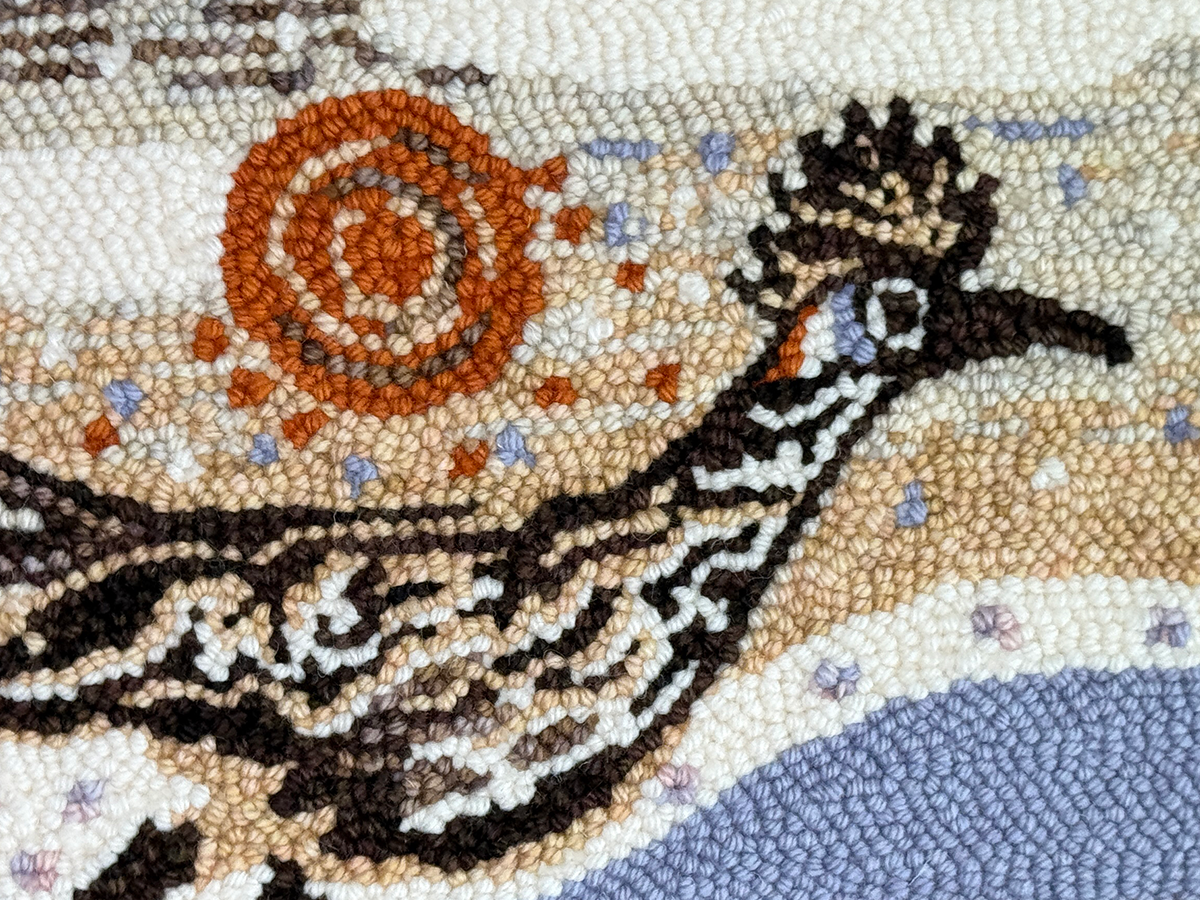 "Hill Country Roadrunner at Sunset" 14" x 24" Framed Wool Rug by Taryn Kail